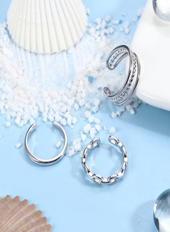 Florideco 3Pcs S925 Sterling Silver Toe Rings for Women Open Toe Ring Comfort-Fit Adjustable Toe Rings Celtic Knot Turquoise Finger Foot Jewelry Set Classic Toe Ring - Image 4
